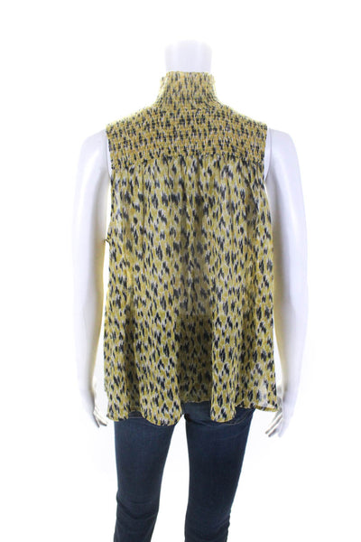 Joie Womens Spotted Print High Neck Sleeveless Keyhole Top Blouse Yellow Small