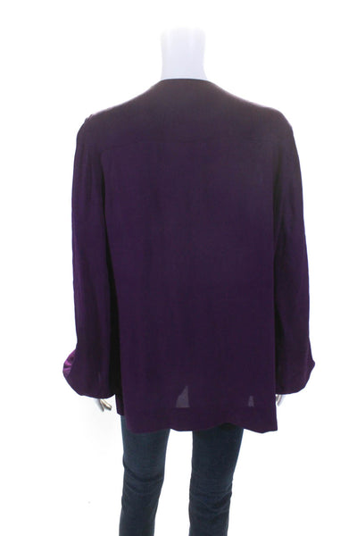 Escada Womens Silk Crepe V-Neck Grommeted Button Up Blouse Top Purple Size 38