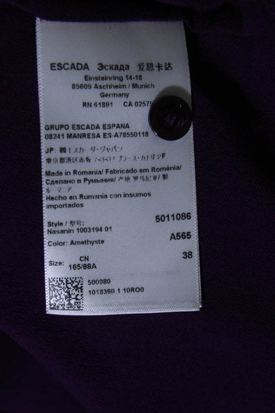 Escada Womens Silk Crepe V-Neck Grommeted Button Up Blouse Top Purple Size 38