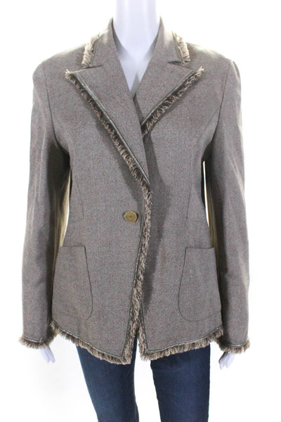 Feraud Womens Wool Fringe Edge Notched Collar Jacket Blazer Gray Size F42