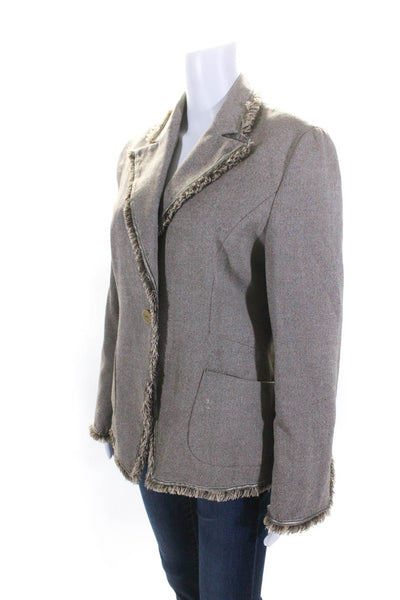 Feraud Womens Wool Fringe Edge Notched Collar Jacket Blazer Gray Size F42