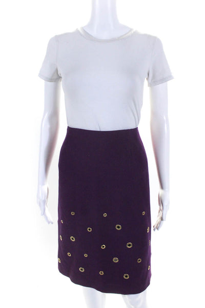 Escada Womens Wool Grommeted Hem High Rise Zip Up Pencil Skirt Purple Size 38