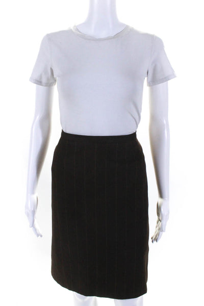 Max Mara Womens Wool Pin Striped High Rise Zip Up Pencil Skirt Brown Size 12