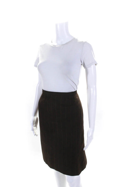 Max Mara Womens Wool Pin Striped High Rise Zip Up Pencil Skirt Brown Size 12