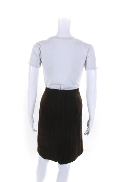 Max Mara Womens Wool Pin Striped High Rise Zip Up Pencil Skirt Brown Size 12