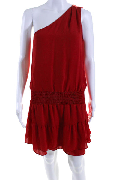 Krisa Womens One Shoulder Smocked Sleeveless A Line Dress Red Size Medium
