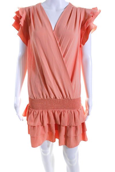 Amanda Uprichard Womens Ruffled Sleeves Tiered Dress Orange Size Medium