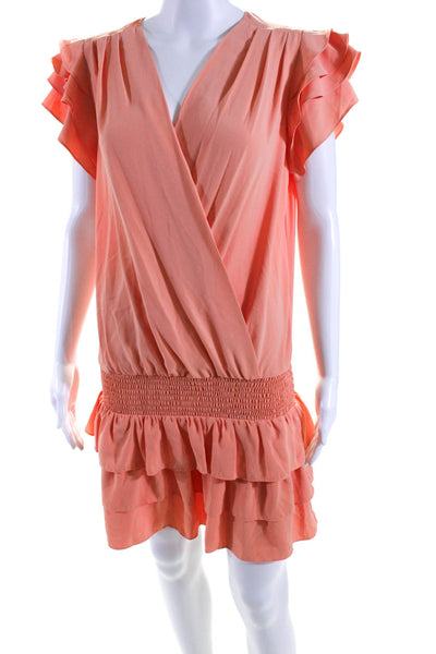 Amanda Uprichard Womens Ruffled Sleeves Tiered Dress Orange Size Medium