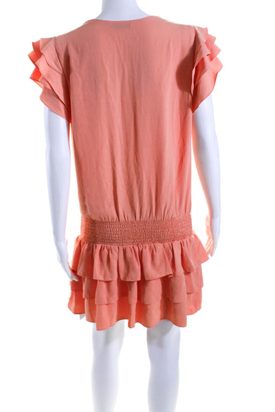 Amanda Uprichard Womens Ruffled Sleeves Tiered Dress Orange Size Medium