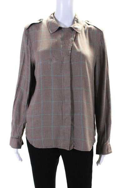 rag & bone Womens Field Plaid Blouse Brown Size L 14657923