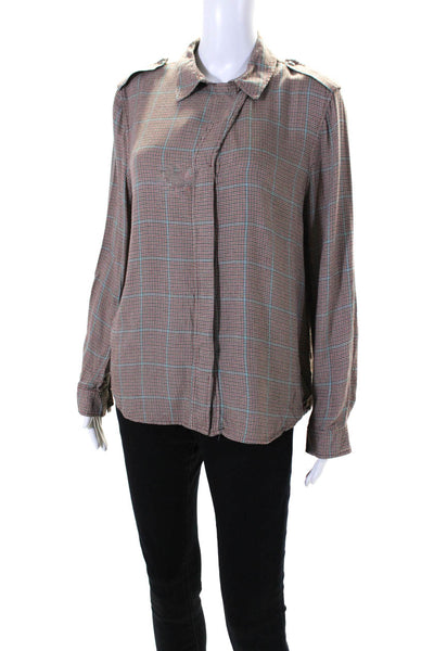 rag & bone Womens Field Plaid Blouse Brown Size L 14657923