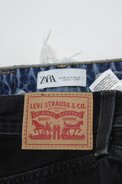 Levis Zara Womens High Waist Wide Leg Jeans Black Blue Size 4 25 Lot 2