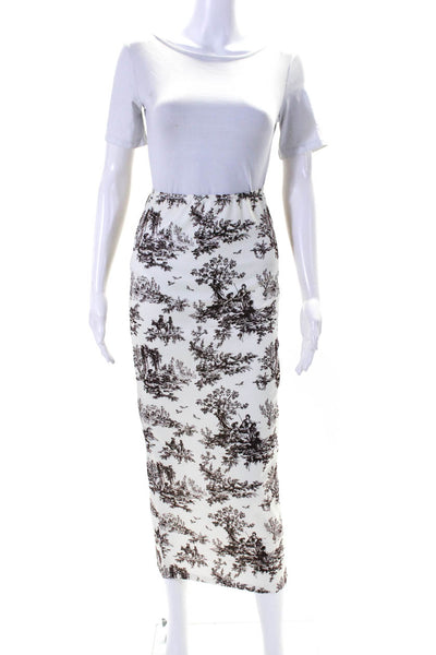 Solado Womens Toile Print Stretch Midi Length Pencil Skirt Brown White Small