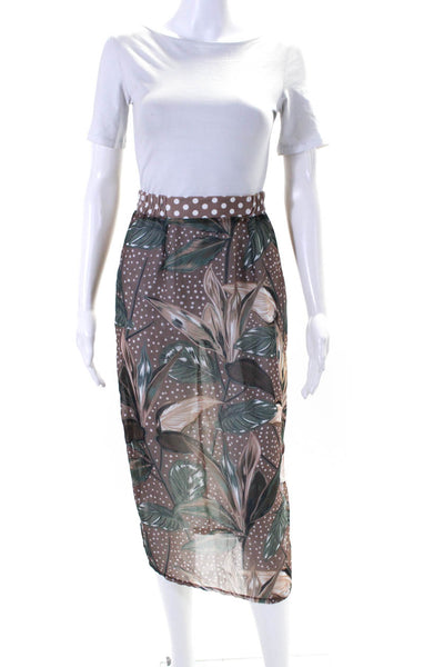 Muze Womens Feather Print Polka Dot Midi Pencil Skirt Brown Green Size Small