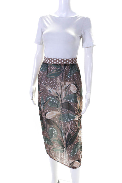 Muze Womens Feather Print Polka Dot Midi Pencil Skirt Brown Green Size Small