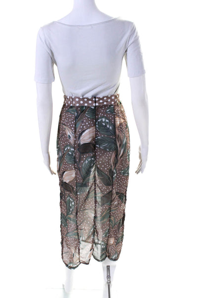 Muze Womens Feather Print Polka Dot Midi Pencil Skirt Brown Green Size Small