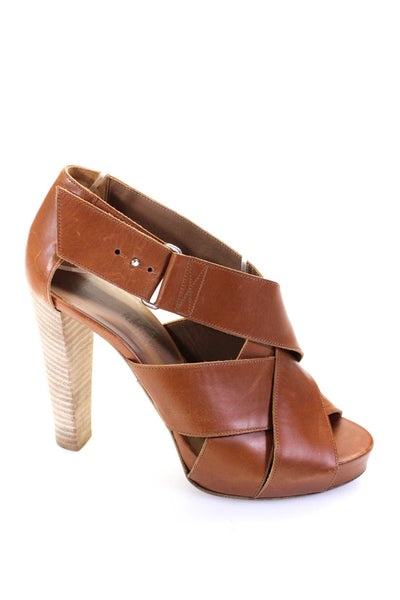 Hermes Womens Leather Cross Strappy Sandal Heels Brown Size 36.5 6.5