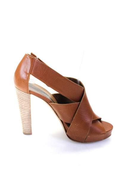 Hermes Womens Leather Cross Strappy Sandal Heels Brown Size 36.5 6.5