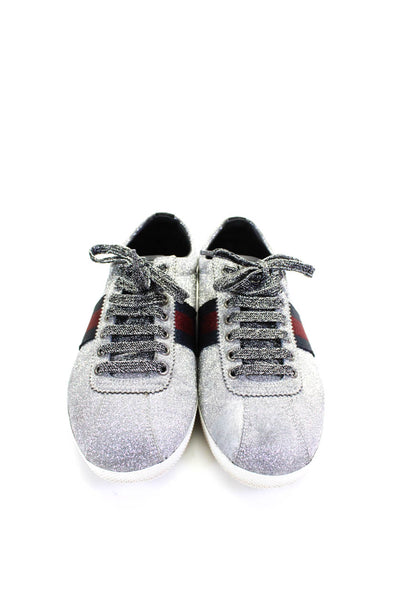 Gucci Womens Sparkle Studded Low Top Sneakers Silver Size 7 Medium