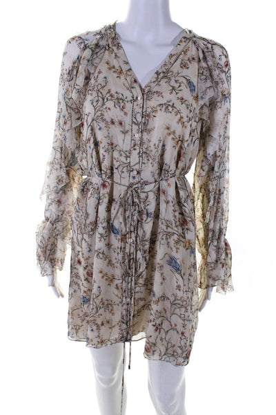 Haute Hippie Womens Silk Floral Print Button Down Shirt Dress Beige Size 0