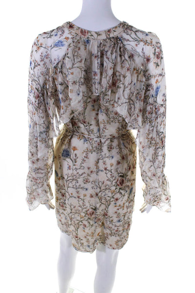 Haute Hippie Womens Silk Floral Print Button Down Shirt Dress Beige Size 0