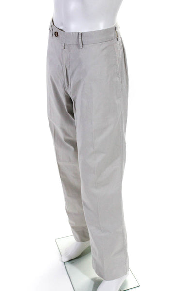 Faconnable Mens Khaki Straight Leg Pants Beige Cotton Size 34