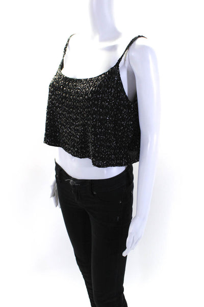 Emporio Armani Womens Silk Chiffon Beaded Scoop Neck Tank Top Black Size 42