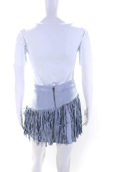 NBD Womens Stretch Vegan Suede Fringe Zip Up Mini A-Line Skirt Blue Size S