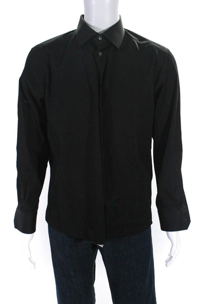 Eton Mens Cotton Long Sleeve Collared Button Down Custom Shirt Top Black Size L