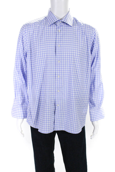 Eton Mens Cotton Check Print Long Sleeve Button Down Shirt Top Purple Size M