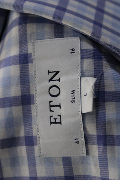 Eton Mens Cotton Plaid Print Slim Long Sleeve Button Up Shirt Multicolor Size L