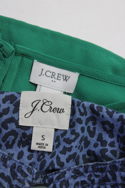 J Crew Womens Long Sleeve Round Neck Shirts Blouses Green Blue Size XS S Lot 2