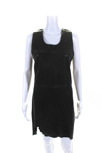 Friend Of Mine Womens Leather Scoop Neck Asymmetrical Hem Dress Black Size 8