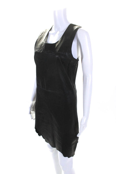 Friend Of Mine Womens Leather Scoop Neck Asymmetrical Hem Dress Black Size 8