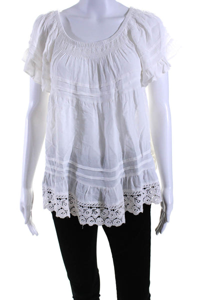 Muche Et Muchette Womens Crochet Trim Short Sleeves Blouse White Size One Size