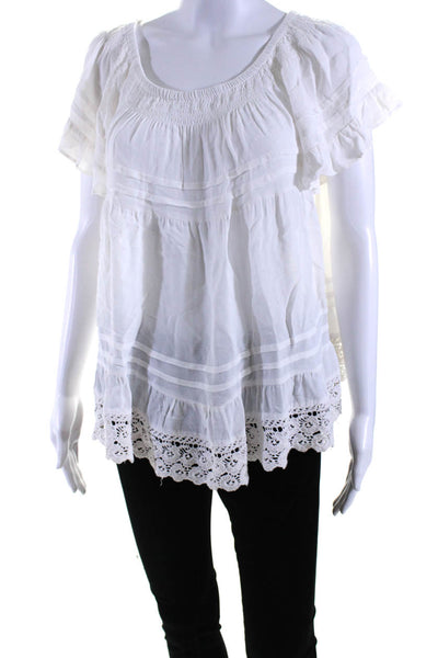 Muche Et Muchette Womens Crochet Trim Short Sleeves Blouse White Size One Size