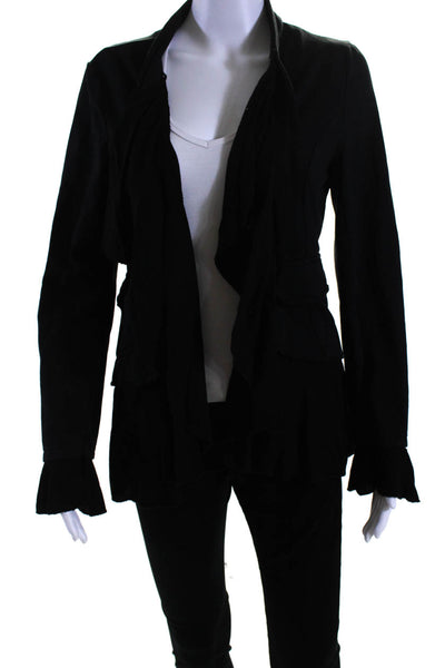 Femme Fatale Womens Button Down Ruffled Trim Black Cotton Size Medium