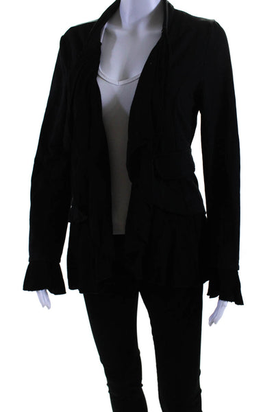 Femme Fatale Womens Button Down Ruffled Trim Black Cotton Size Medium