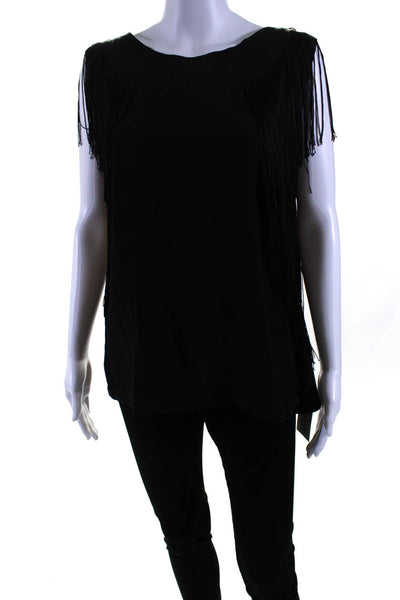 Rebecca Taylor Womens Silk Fringe Trim Tank Top Black Size Medium