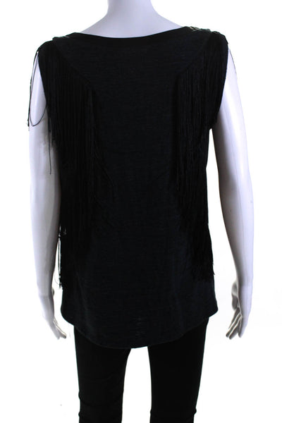 Rebecca Taylor Womens Silk Fringe Trim Tank Top Black Size Medium