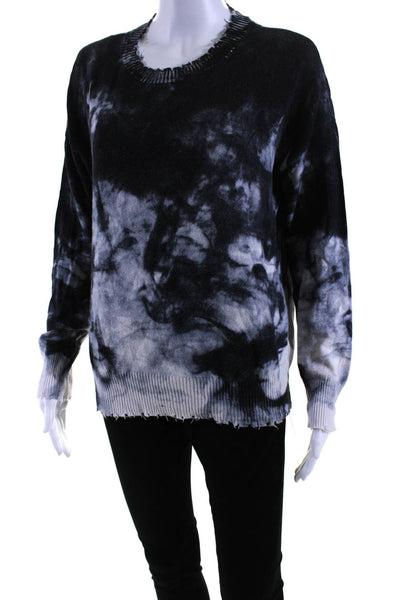 Minnie Rose Womens Tie Dye Print Sweater Black White Cotton Size Medium