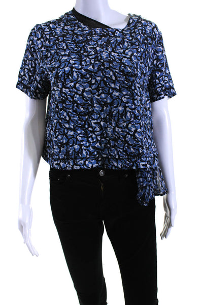 Elizabeth and James Womens Silk Abstract Print Blouse Blue Black Size Medium