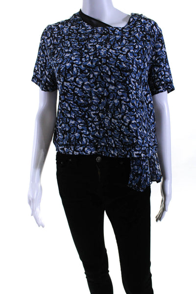 Elizabeth and James Womens Silk Abstract Print Blouse Blue Black Size Medium