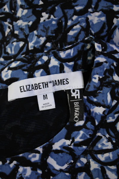 Elizabeth and James Womens Silk Abstract Print Blouse Blue Black Size Medium