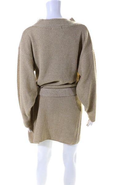 Glamourous Womens 3/4 Sleeve Belted Mini Sweater Dress Beige Size 8