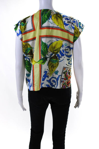 Muze Womens Floral Print Satin Sleeveless Vest Blouse Multicolor Size Medium