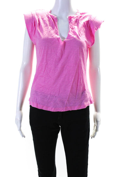 Elan Womens Padded Short Sleeve V Neck Tee Shirt Pink Cotton Size Medium