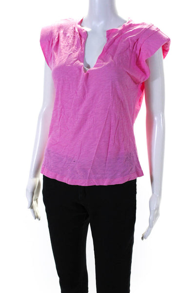 Elan Womens Padded Short Sleeve V Neck Tee Shirt Pink Cotton Size Medium