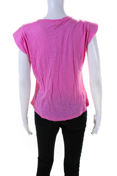 Elan Womens Padded Short Sleeve V Neck Tee Shirt Pink Cotton Size Medium