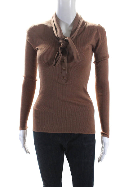 Tibi Womens Allonge Collar Ribbed Sweater Brown Size XS 13913994